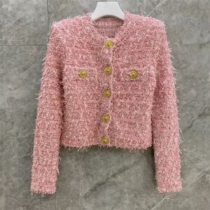 Designer-Style Pink Metallic Tweed Pink Jacket